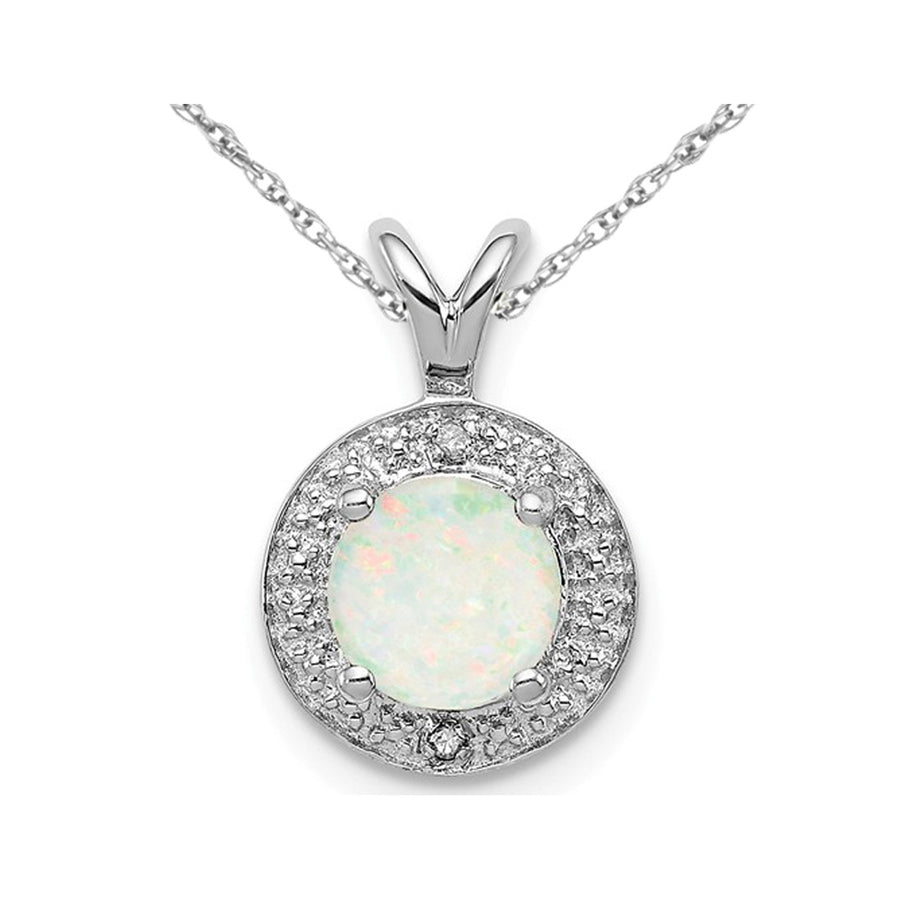 Lab Created 6mm Opal Pendant Necklace in Sterling Silver with Chain Image 1