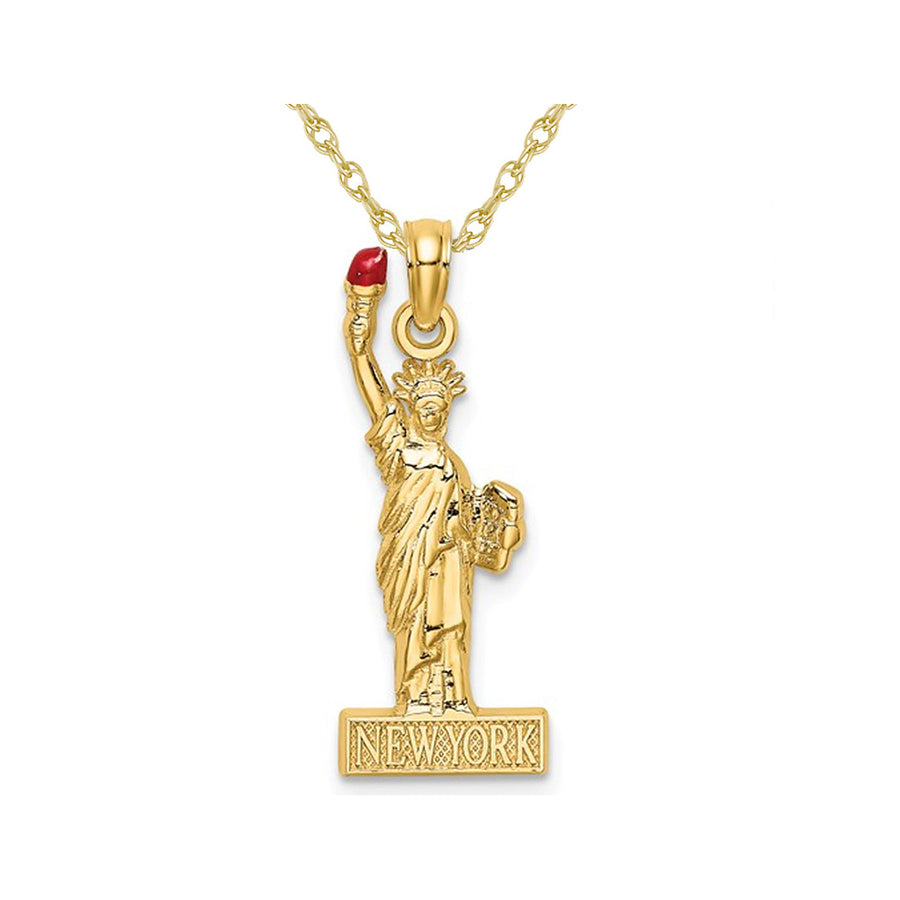 14K Yellow Gold Statue of Liberty Pendant Necklace with Chain Image 1