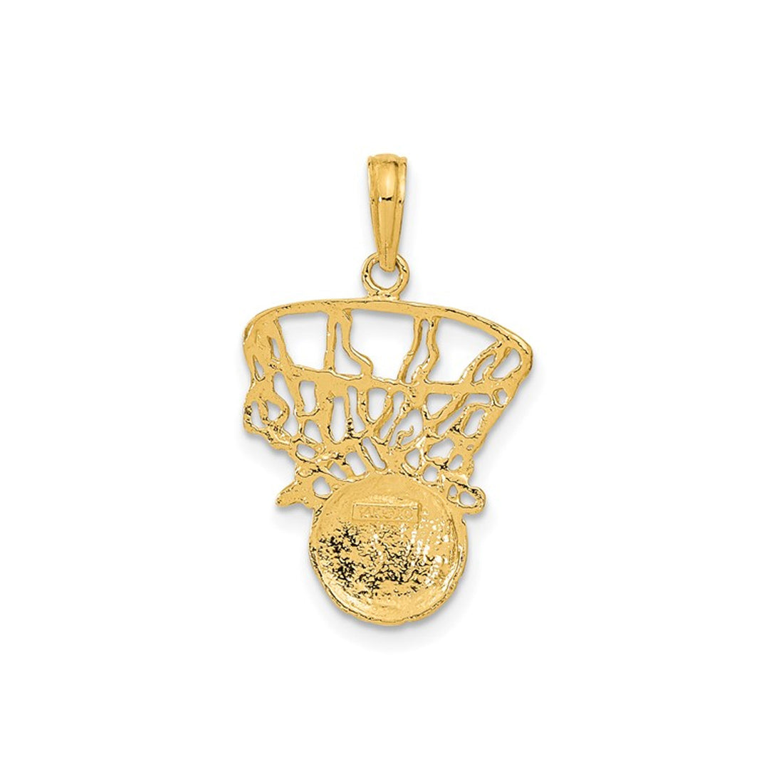 14K Yellow Gold Basketball in Hoop Pendant Necklace with Chain Image 3