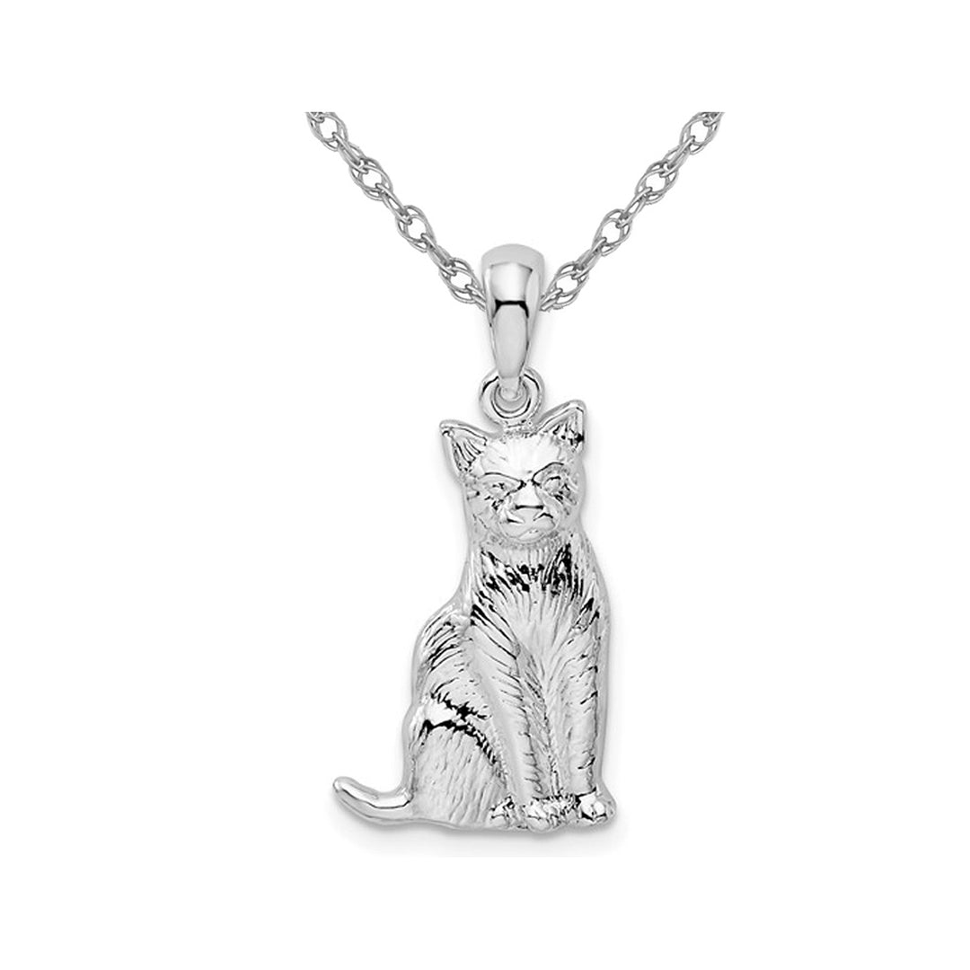 Sterling Silver Sitting Cat Charm Pendant Necklace with Chain Image 1