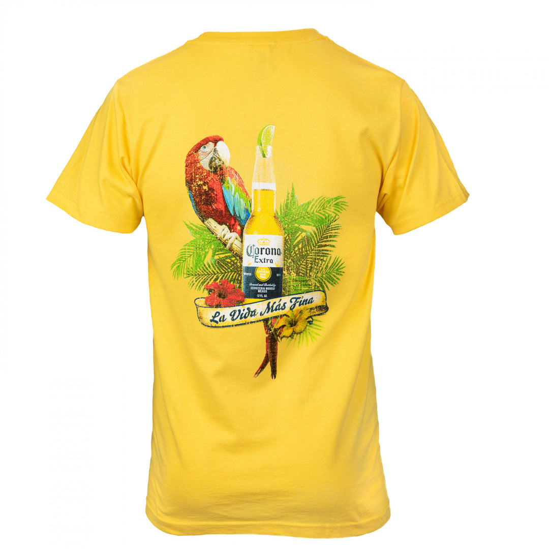 Corona Extra Parrot La Vida Mas Fina Banana Front and Back T-Shirt Image 3