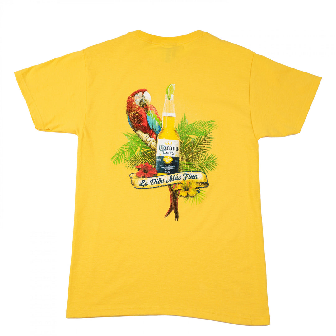 Corona Extra Parrot La Vida Mas Fina Banana Front and Back T-Shirt Image 4