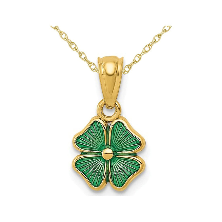 Green Enamel 4-Leaf Clover Pendant Necklace in 14K Yellow Gold with Chain Image 1