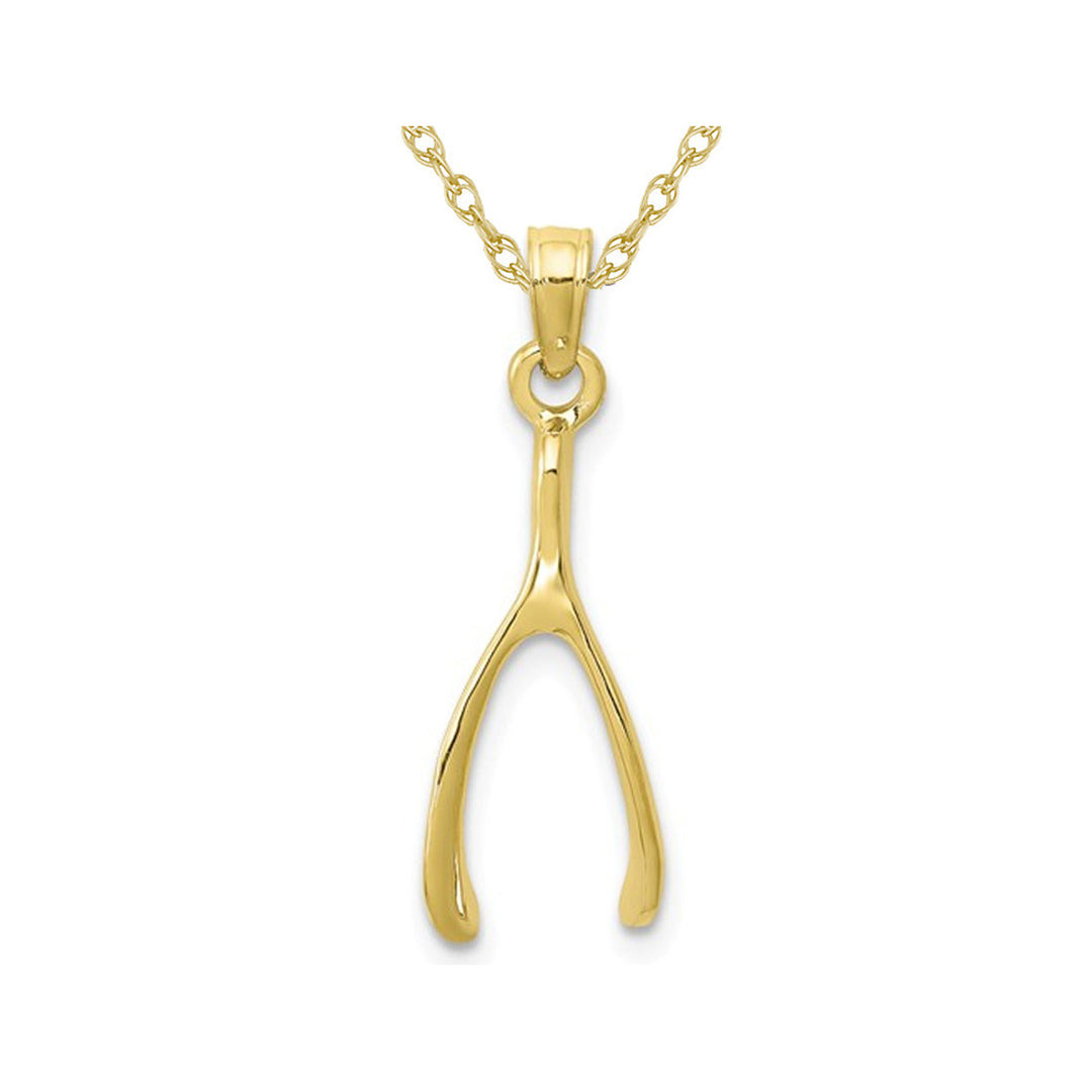 10K Yellow Gold Polished Wishbone Charm Pendant Necklace with Chain Image 1
