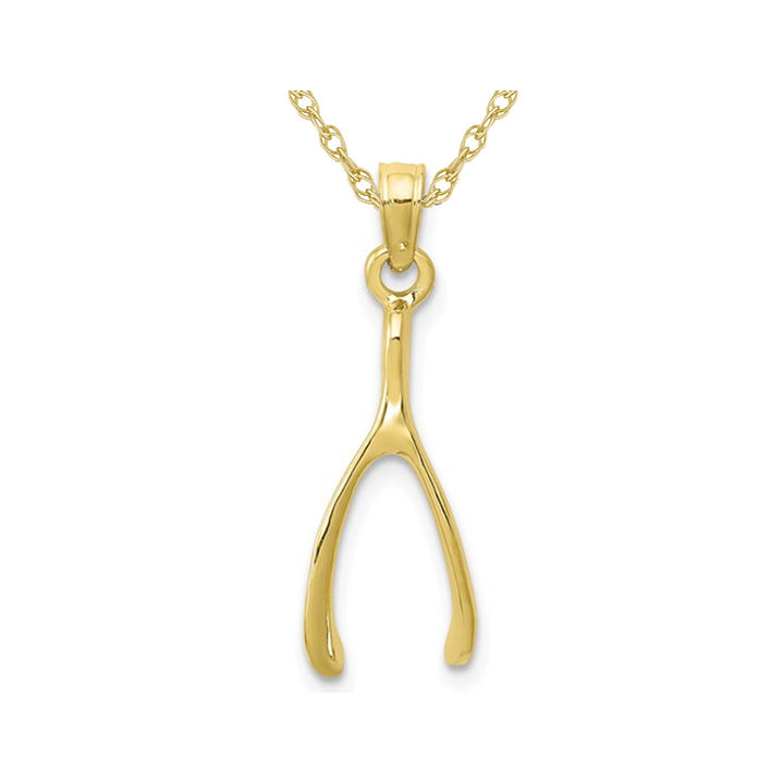10K Yellow Gold Polished Wishbone Charm Pendant Necklace with Chain Image 1
