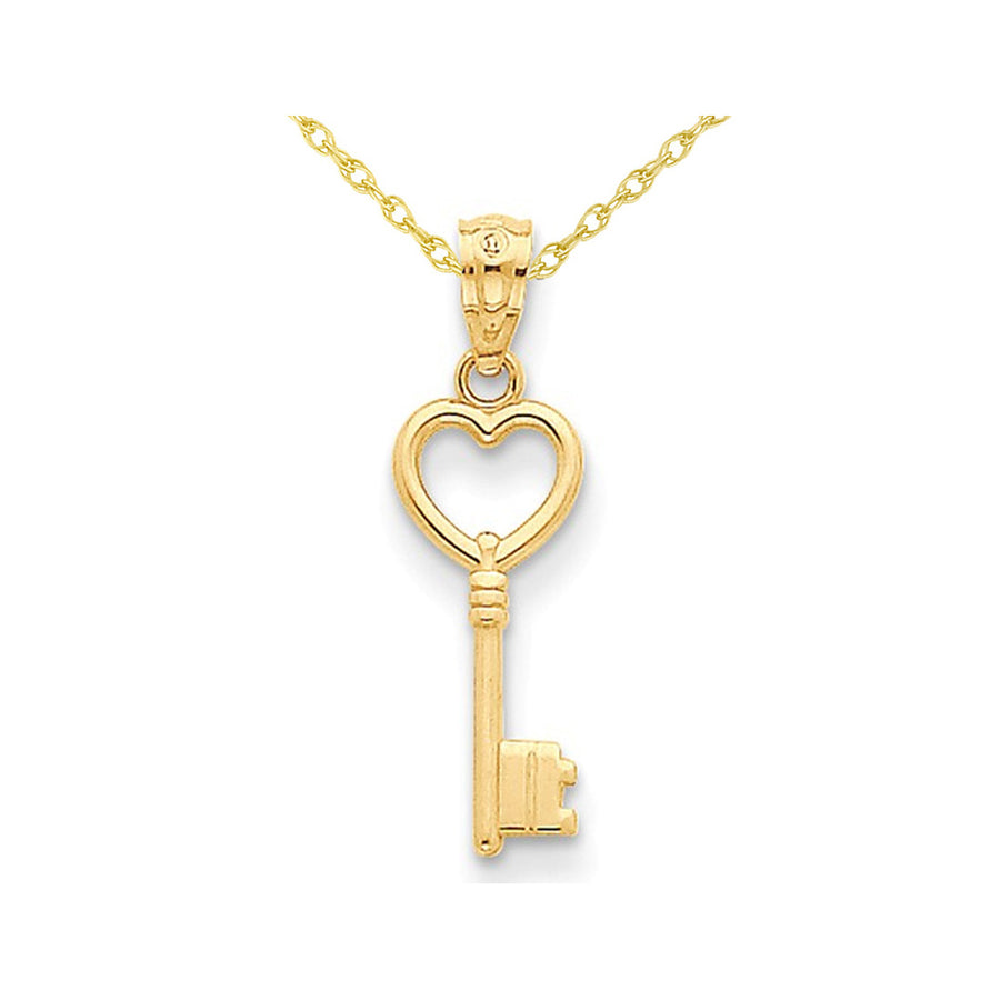 14K Yellow Gold Key Heart Pendant Necklace with Chain Image 1