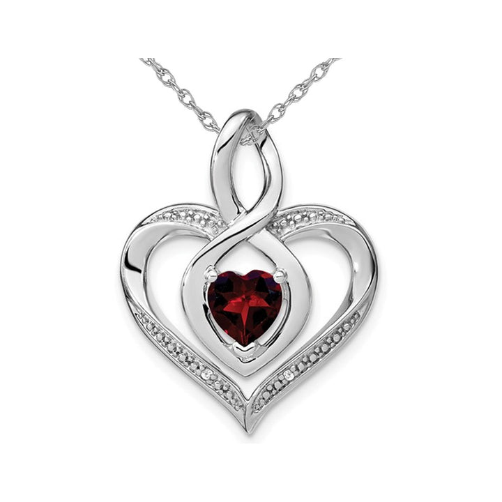 Natural Red Garnet 9/10 Carat (ctw) Heart Pendant Necklace in Sterling Silver with Chain Image 1