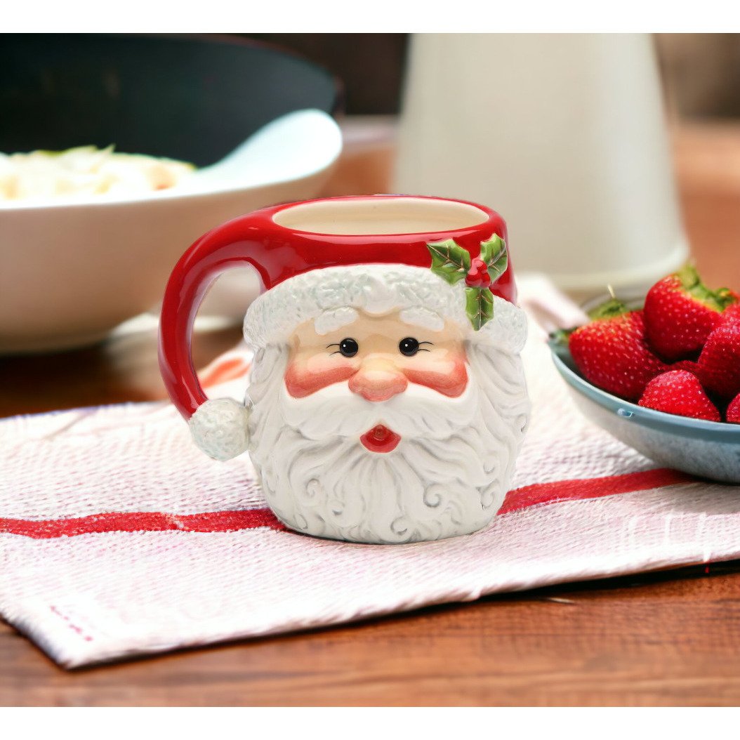 Santa Claus Mug Set of 4 Ceramic Holiday Coffee Mugs 10 oz Him Image 2