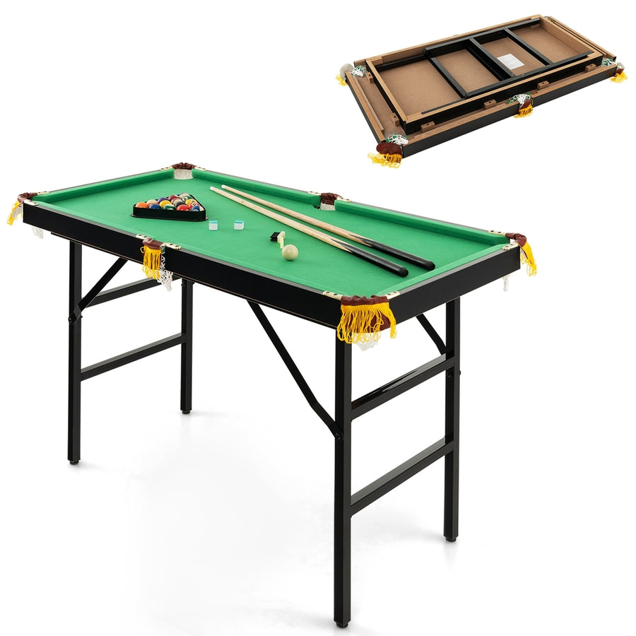 47" Folding Billiard Table Pool Game Table Indoor Kids w/ Cues Brush Chalk Green Image 1