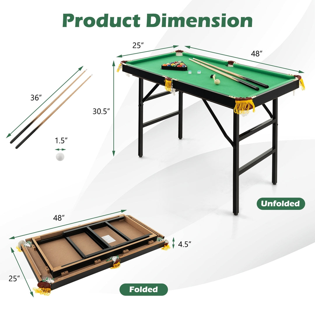 47" Folding Billiard Table Pool Game Table Indoor Kids w/ Cues Brush Chalk Green Image 3