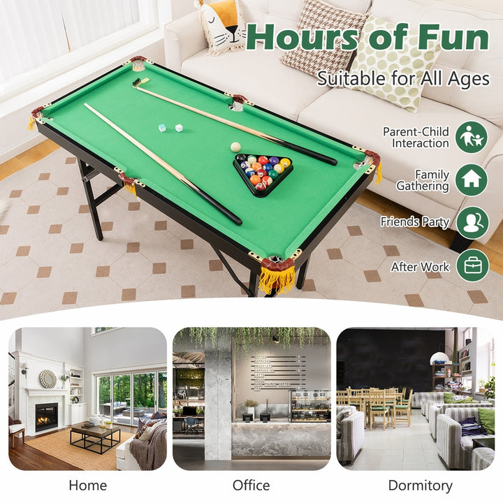 47" Folding Billiard Table Pool Game Table Indoor Kids w/ Cues Brush Chalk Green Image 4