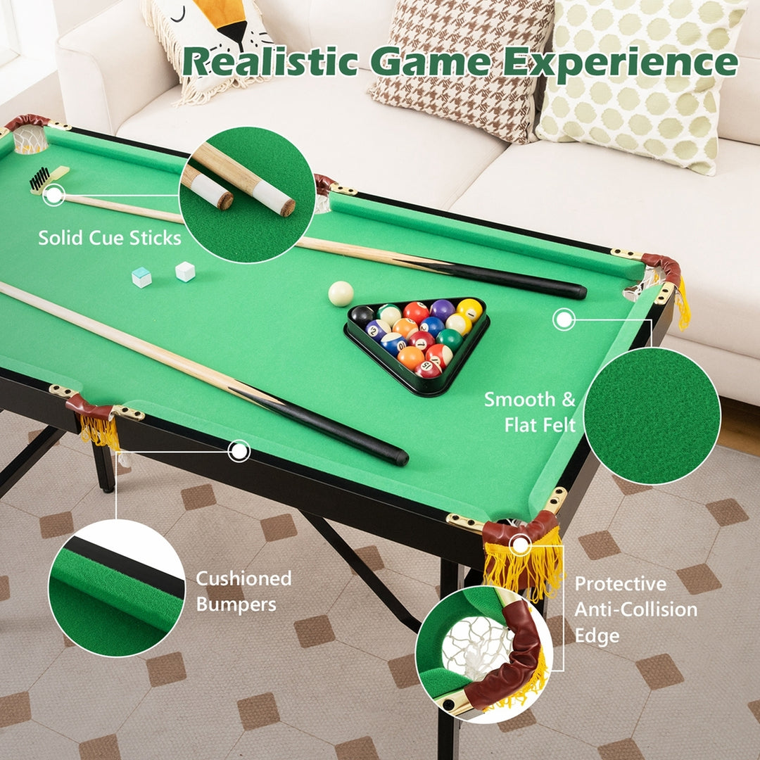 47" Folding Billiard Table Pool Game Table Indoor Kids w/ Cues Brush Chalk Green Image 6