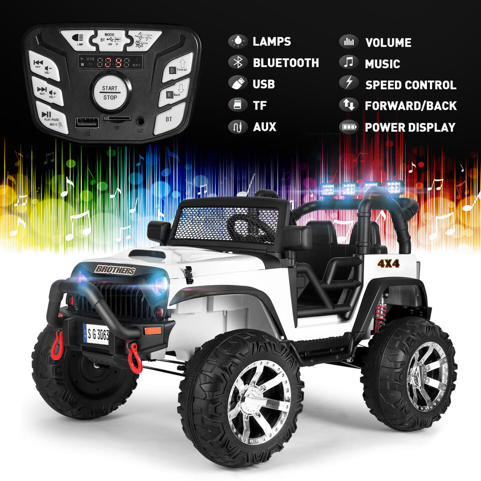 12V Kids White Ride on Car Truck Jeep Children Electric Toys w/ RC+LED Light+MP3 Image 2