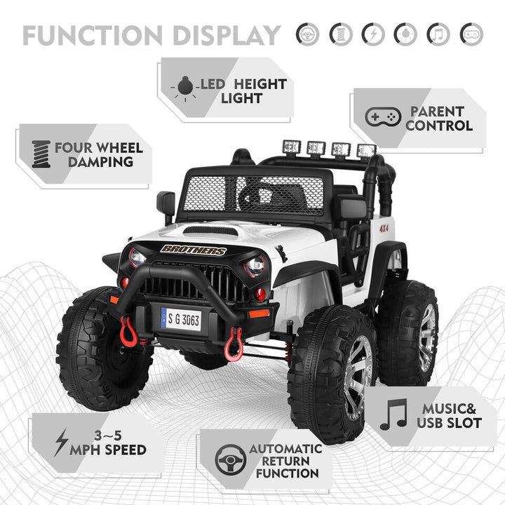 12V Kids White Ride on Car Truck Jeep Children Electric Toys w/ RC+LED Light+MP3 Image 4