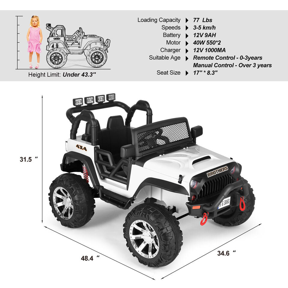 12V Kids White Ride on Car Truck Jeep Children Electric Toys w/ RC+LED Light+MP3 Image 11