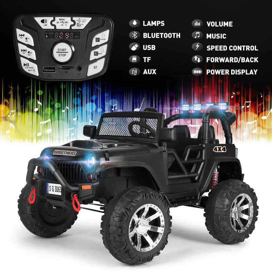 12V Kids Black Ride on Car Truck Jeep Children Electric Toys w/ RC+LED Light+MP3 Image 1
