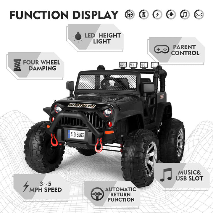 12V Kids Black Ride on Car Truck Jeep Children Electric Toys w/ RC+LED Light+MP3 Image 3