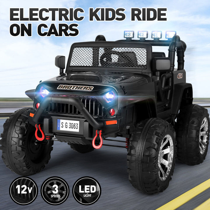 12V Kids Black Ride on Car Truck Jeep Children Electric Toys w/ RC+LED Light+MP3 Image 4