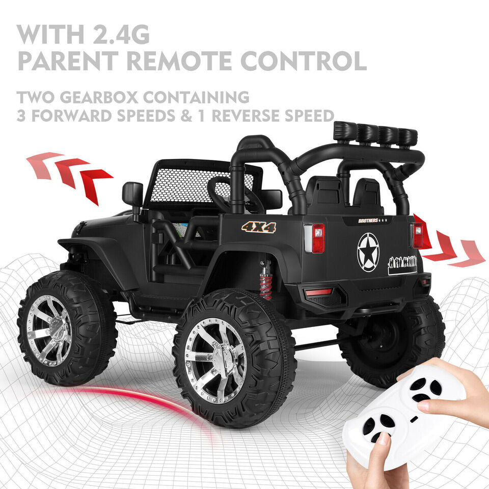 12V Kids Black Ride on Car Truck Jeep Children Electric Toys w/ RC+LED Light+MP3 Image 4