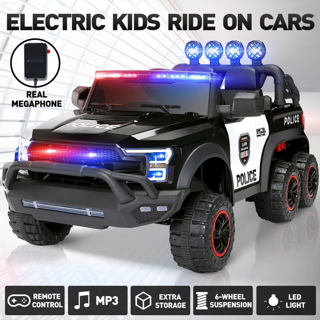 Electric 12V Battery Kids Ride On Police Car 6 Wheel Truck w/ RC LED Intercom Image 3