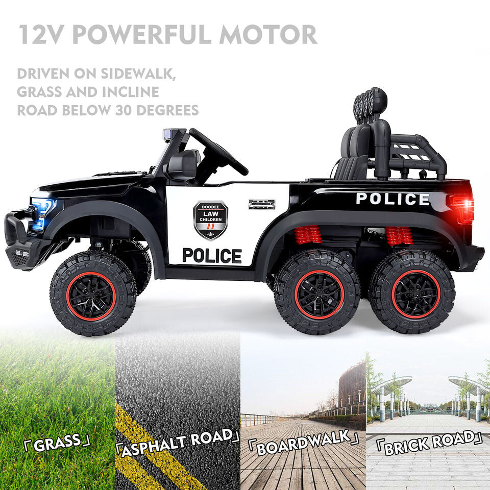 Electric 12V Battery Kids Ride On Police Car 6 Wheel Truck w/ RC LED Intercom Image 4