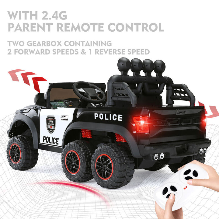 Electric 12V Battery Kids Ride On Police Car 6 Wheel Truck w/ RC LED Intercom Image 6