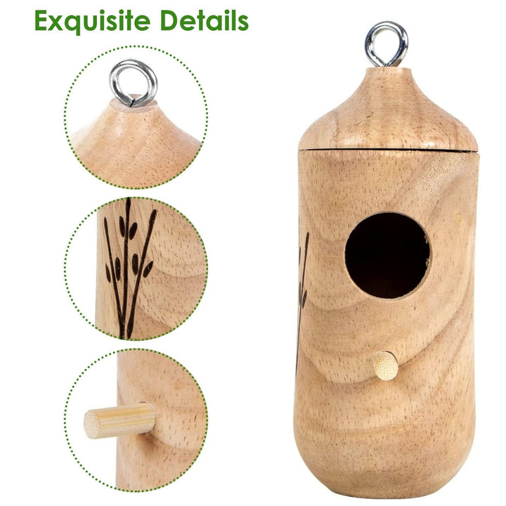 2 Packs Humming Bird Houses for Outside Wooden Hanging Bird Nest Feeder Hand Patio Garden Craft Ornament Decoration Image 3