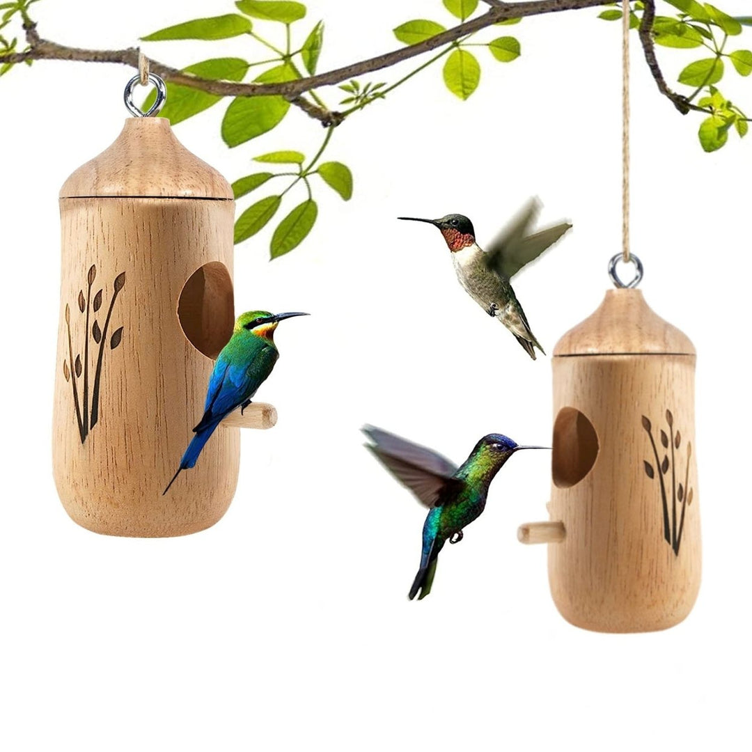 2 Packs Humming Bird Houses for Outside Wooden Hanging Bird Nest Feeder Hand Patio Garden Craft Ornament Decoration Image 6