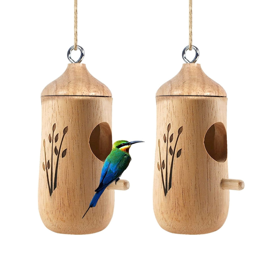 2 Packs Humming Bird Houses for Outside Wooden Hanging Bird Nest Feeder Hand Patio Garden Craft Ornament Decoration Image 8