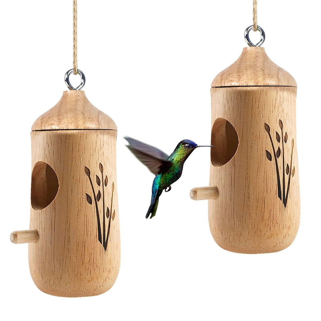 2 Packs Humming Bird Houses for Outside Wooden Hanging Bird Nest Feeder Hand Patio Garden Craft Ornament Decoration Image 9