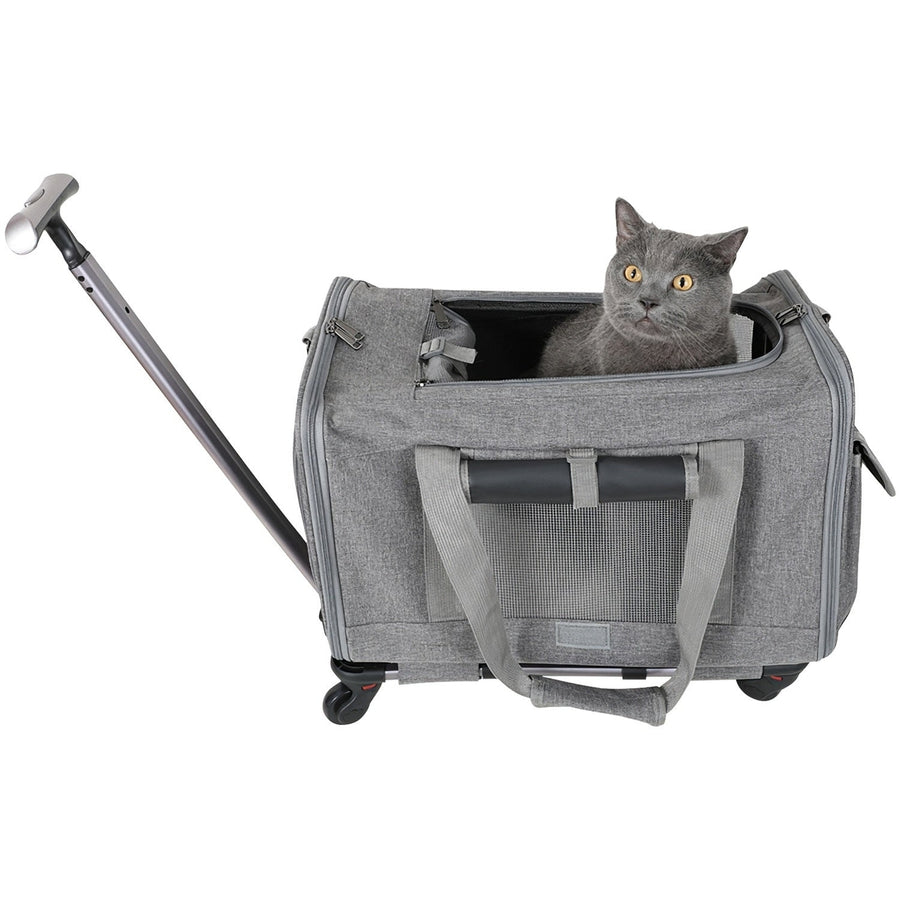 Cat Dog Carrier with Wheels Airline Approved Rolling Pet Carrier with Telescopic Handle Shoulder Strap Image 1