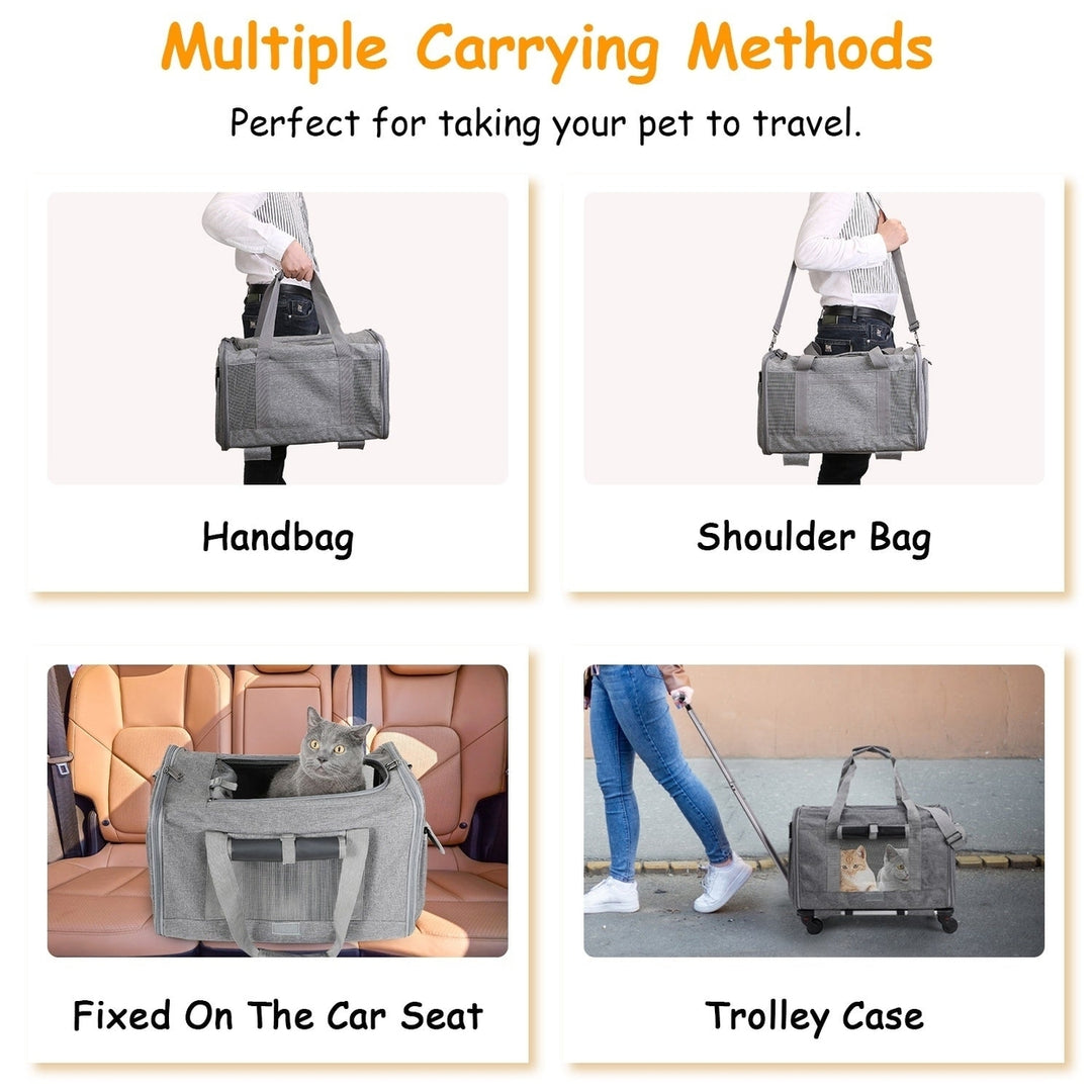 Cat Dog Carrier with Wheels Airline Approved Rolling Pet Carrier with Telescopic Handle Shoulder Strap Image 3