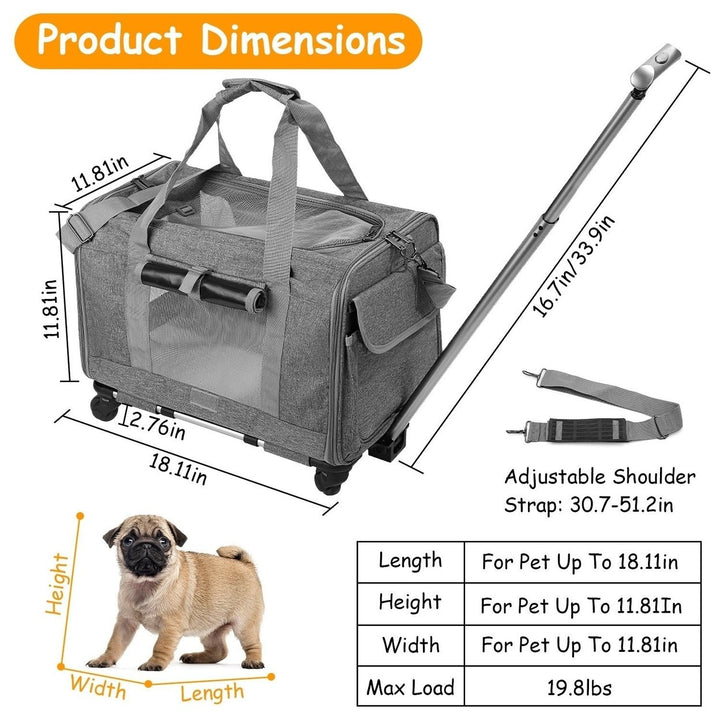 Cat Dog Carrier with Wheels Airline Approved Rolling Pet Carrier with Telescopic Handle Shoulder Strap Image 4