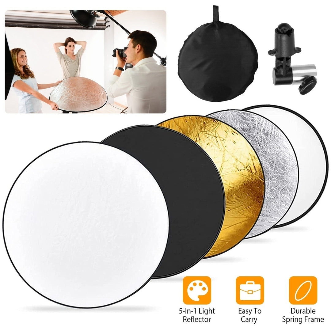 5 In 1 Photography Round Light Reflector Collapsible Multi Disc Light Diffuser with Storage Bag Translucent Silver Gold Image 3