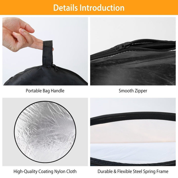 5 In 1 Photography Round Light Reflector Collapsible Multi Disc Light Diffuser with Storage Bag Translucent Silver Gold Image 4