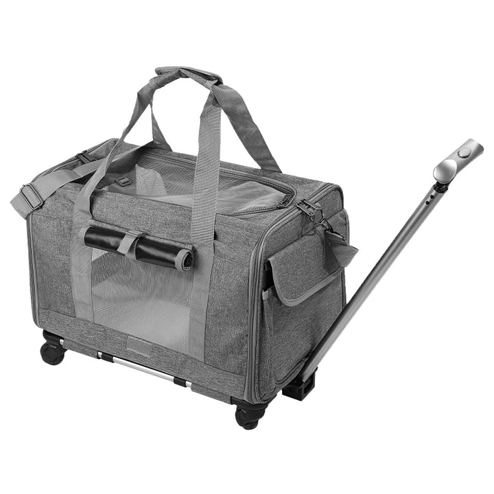 Cat Dog Carrier with Wheels Airline Approved Rolling Pet Carrier with Telescopic Handle Shoulder Strap Image 9