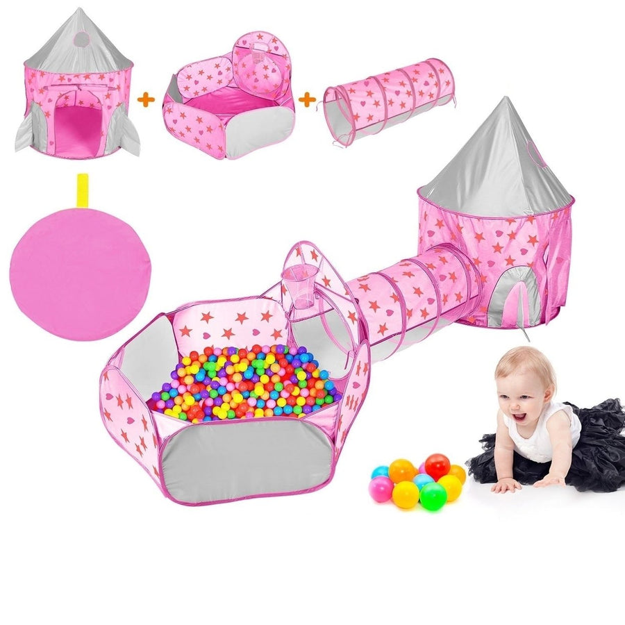 3 In 1 Child Crawl Tunnel Tent Kids Play Tent Ball Pit Set Foldable Children Play House Pop-up Kids Tent with Storage Image 1