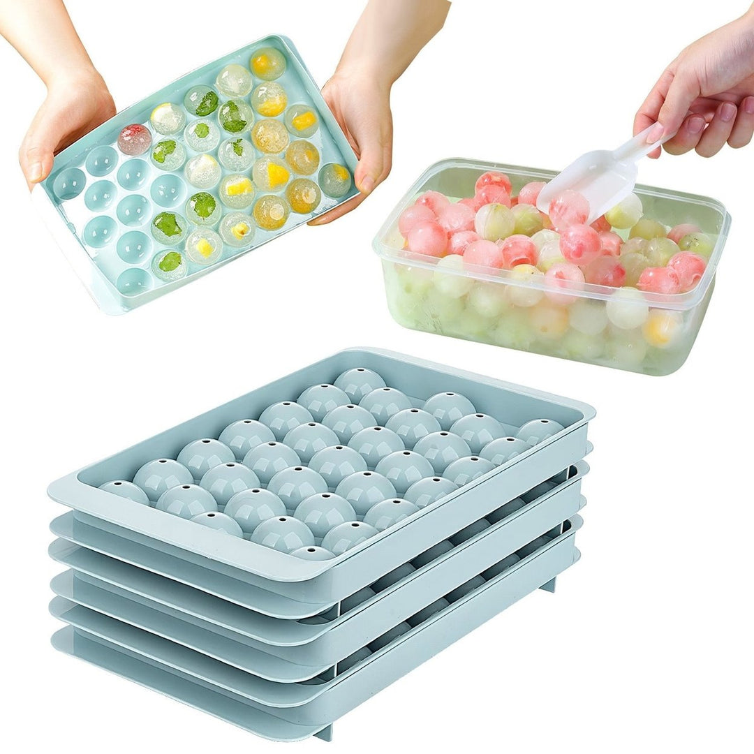4 Packs Small Ice Cube Trays Mini Circle Ice Cube Tray Round Ice Ball Maker Mold with Lid Bin 132Pcs Ice Cubes Image 1