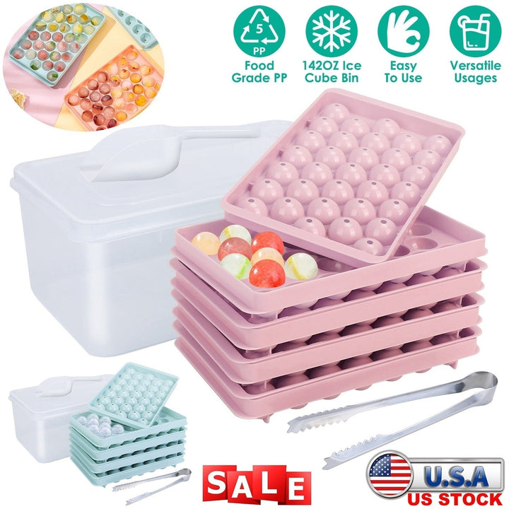 4 Packs Small Ice Cube Trays Mini Circle Ice Cube Tray Round Ice Ball Maker Mold with Lid Bin 132Pcs Ice Cubes Image 7