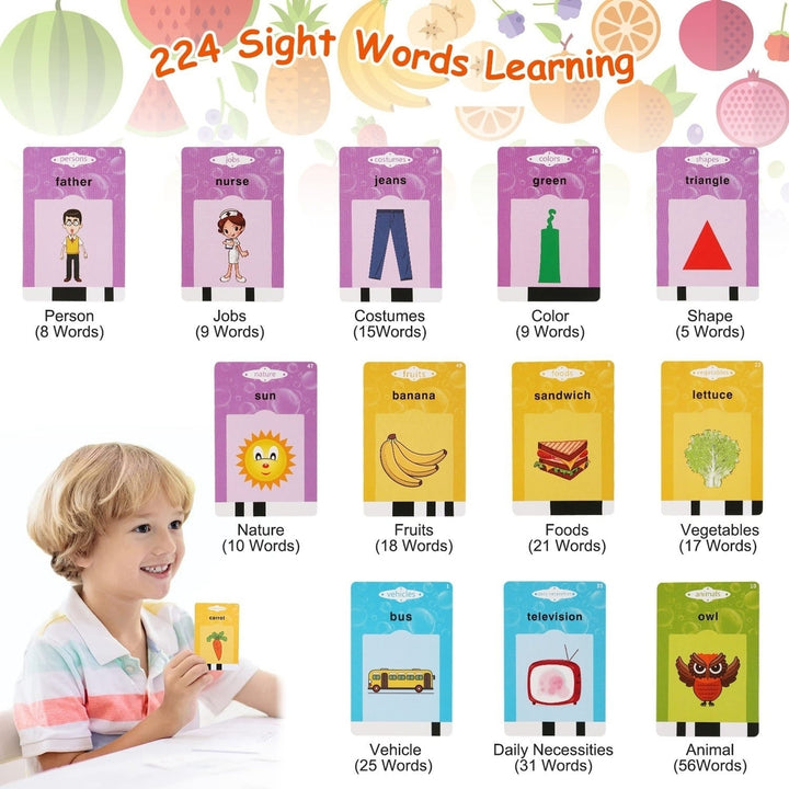 224 Words Kid Flash Talking Cards 112 Card Electronic Cognitive Audio Toddler Reading Machine Animal Shape Color Image 10