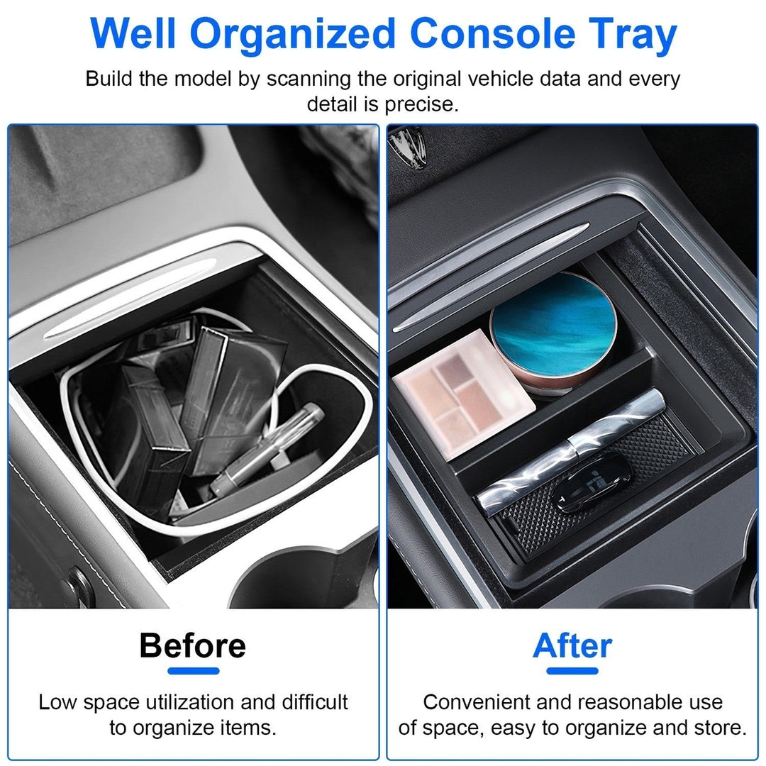 Center Console Organizer Tray Fit For 2021 2022 2023 Tesla Model 3 Model Y Armrest Drawer Storage Box with 2Pcs Silicond Image 3