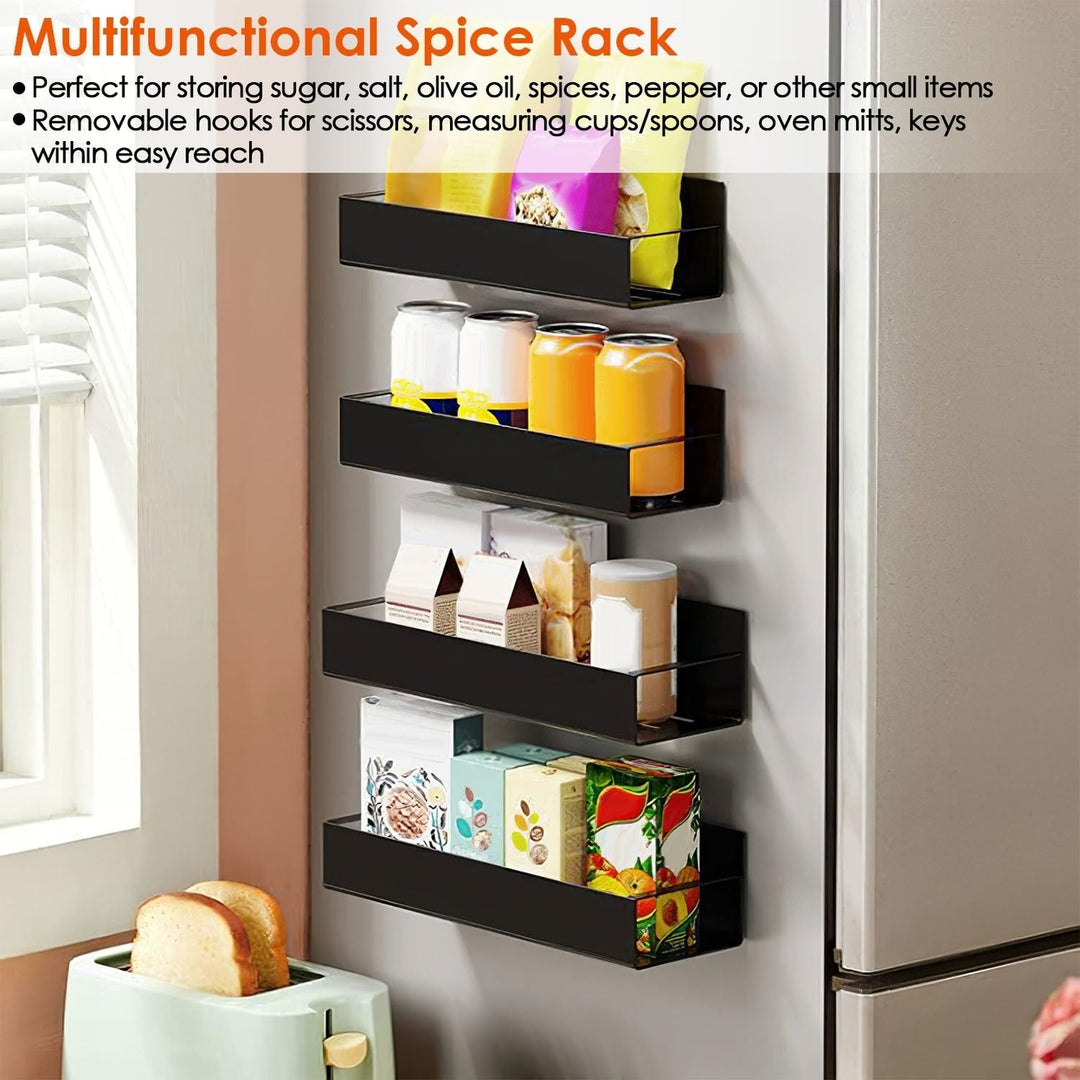 4Pcs Spice Rack Strong Magnetic Seasoning Storage Shelf with 8 Removable Hooks for Refrigerator Microwave Spice Storage Image 4