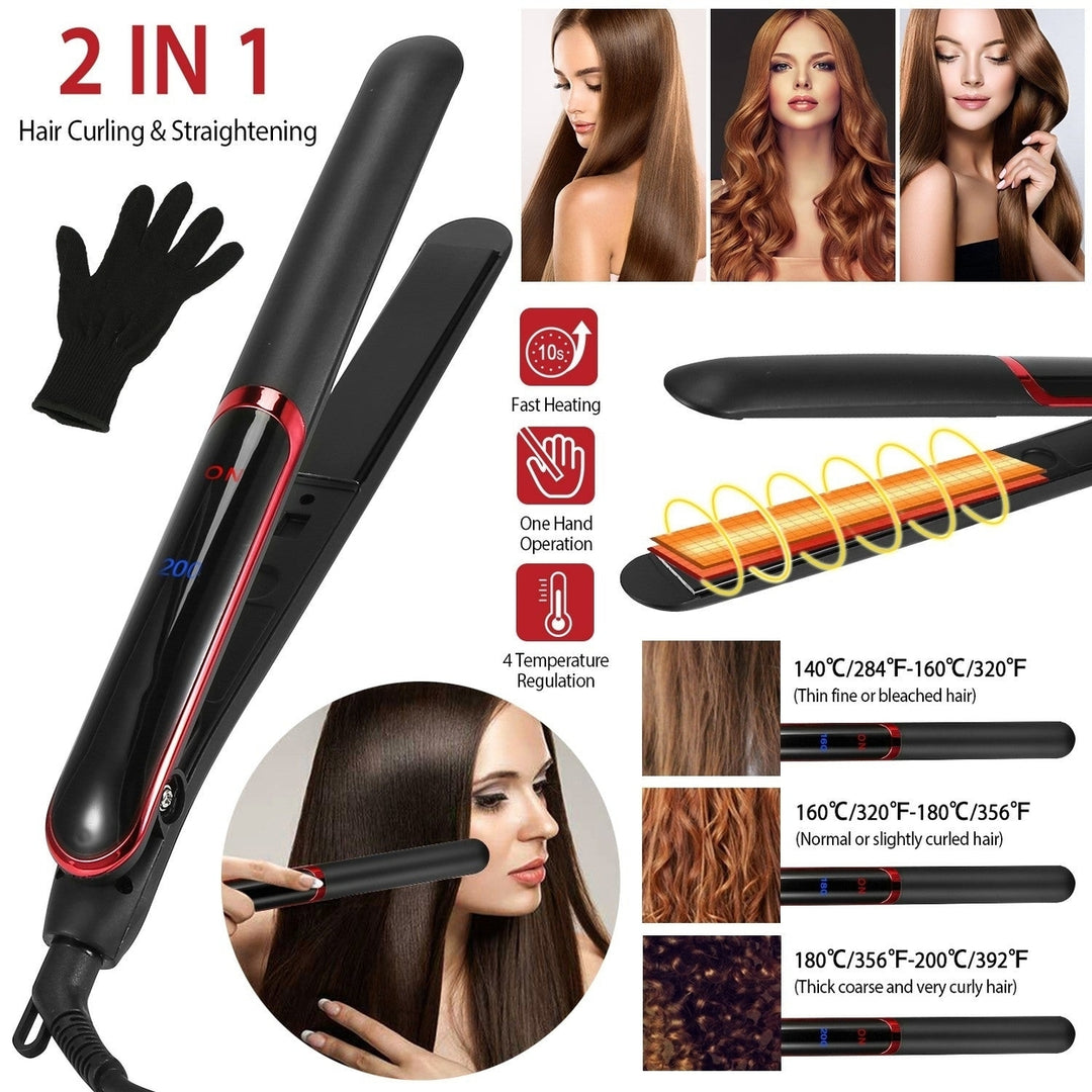 Hair Straightener Curling Iron 2 In 1 Twist Hair Straightener Ceramic Plate Hair Curler with Temperature Adjust LCD Image 2