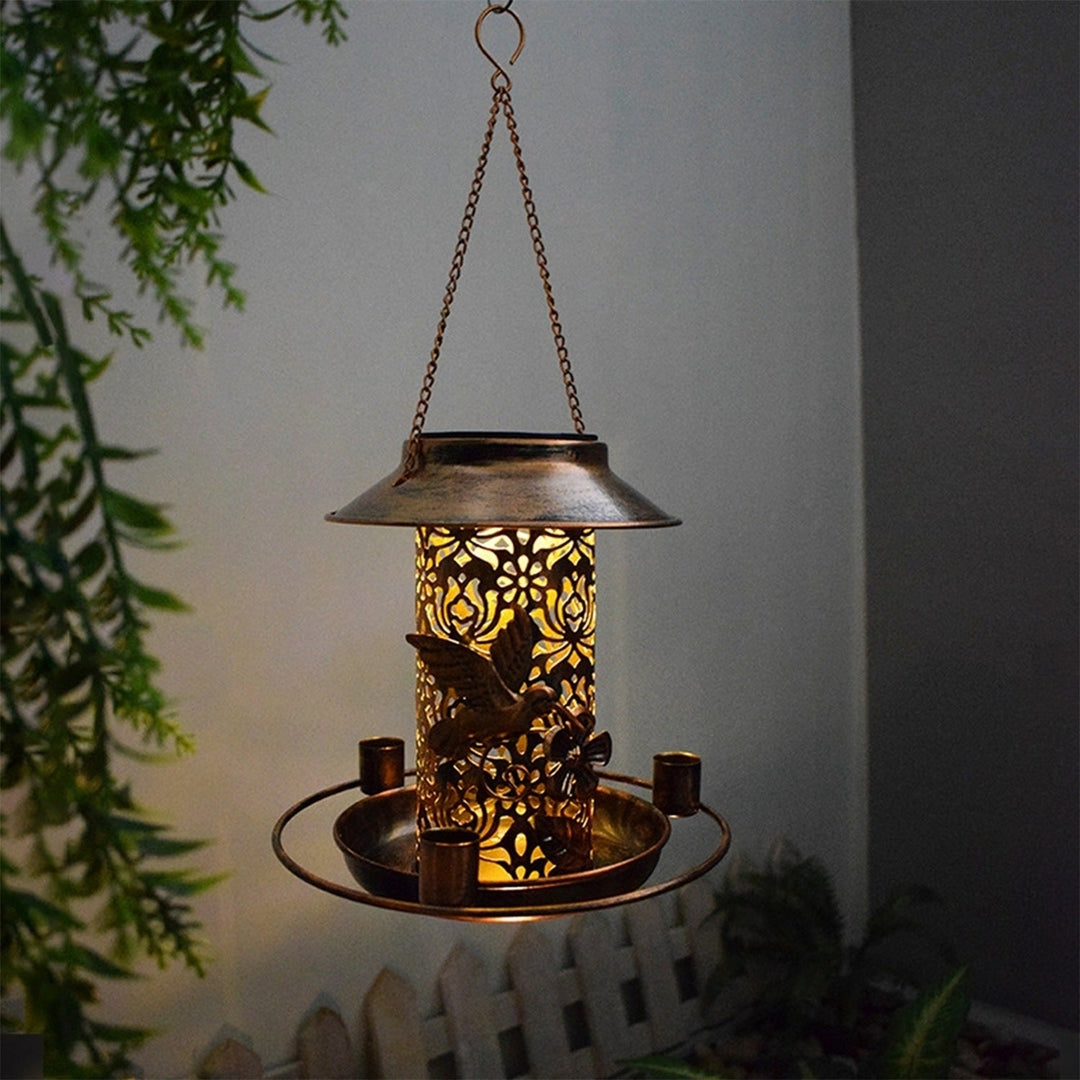 Solar Bird Feeder Decorative Hanging Bird Feeder Lantern Warm White Light Bird Feeder for Outdoor Garden Backyard Image 2