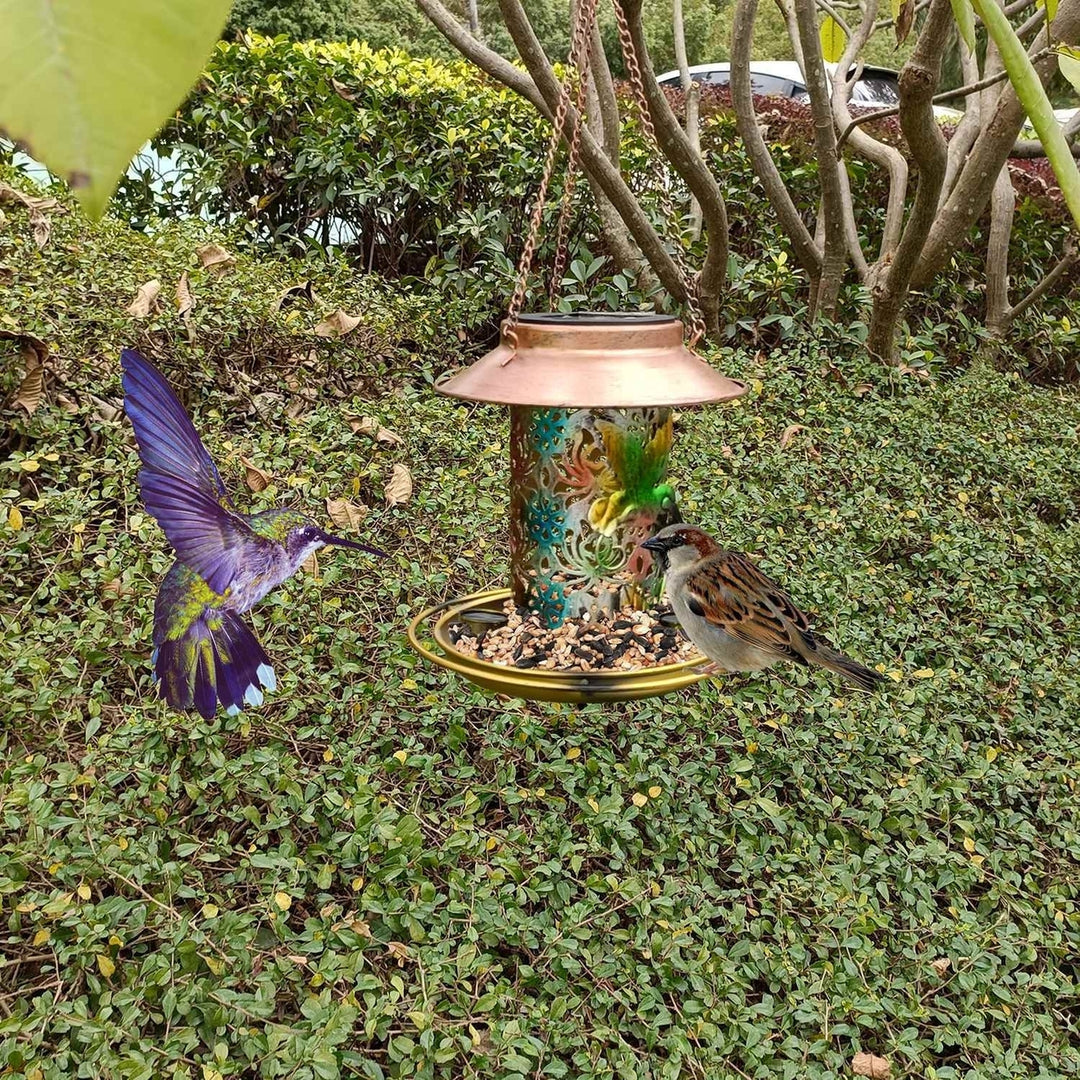 Solar Bird Feeder Decorative Hanging Bird Feeder Lantern Warm White Light Bird Feeder for Outdoor Garden Backyard Image 3