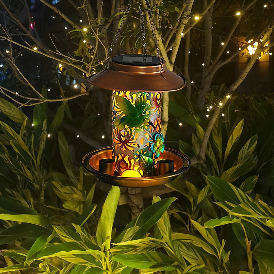 Solar Bird Feeder Decorative Hanging Bird Feeder Lantern Warm White Light Bird Feeder for Outdoor Garden Backyard Image 4