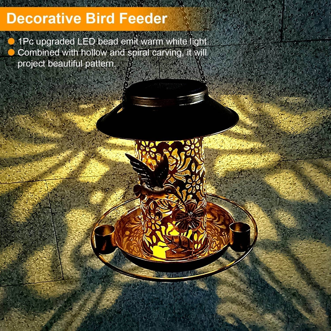 Solar Bird Feeder Decorative Hanging Bird Feeder Lantern Warm White Light Bird Feeder for Outdoor Garden Backyard Image 7