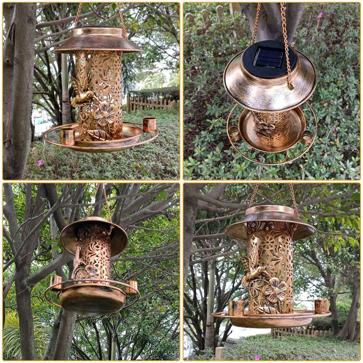 Solar Bird Feeder Decorative Hanging Bird Feeder Lantern Warm White Light Bird Feeder for Outdoor Garden Backyard Image 9