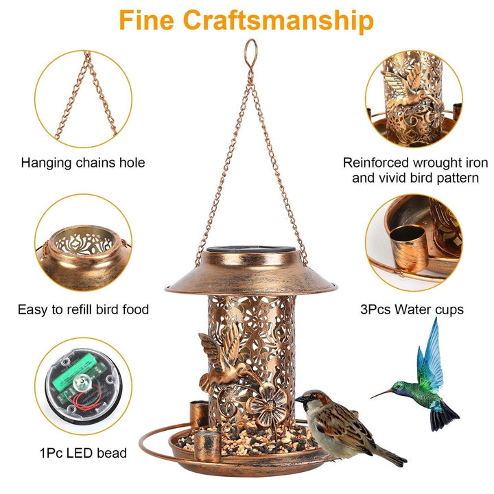 Solar Bird Feeder Decorative Hanging Bird Feeder Lantern Warm White Light Bird Feeder for Outdoor Garden Backyard Image 10