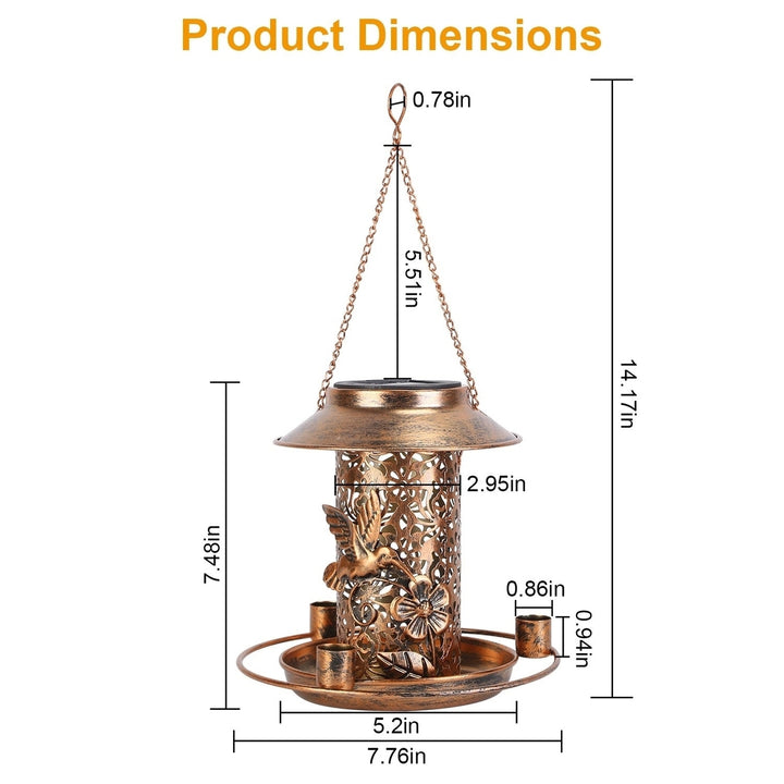 Solar Bird Feeder Decorative Hanging Bird Feeder Lantern Warm White Light Bird Feeder for Outdoor Garden Backyard Image 12